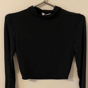 ReVamped Black Cropped Top Long Sleeve Mock Neck